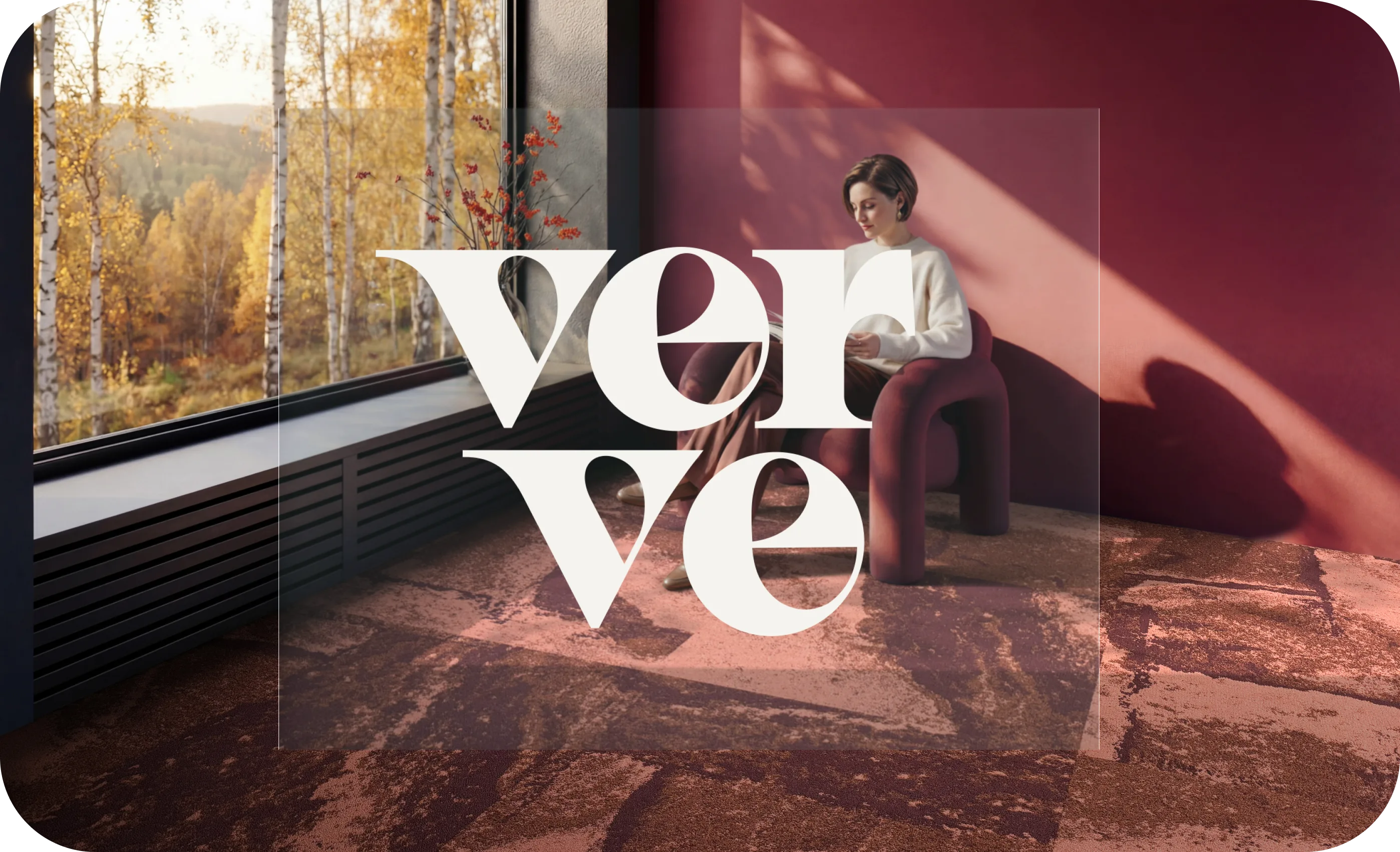 Verve logo over a seated portrait inside an editorial interior.